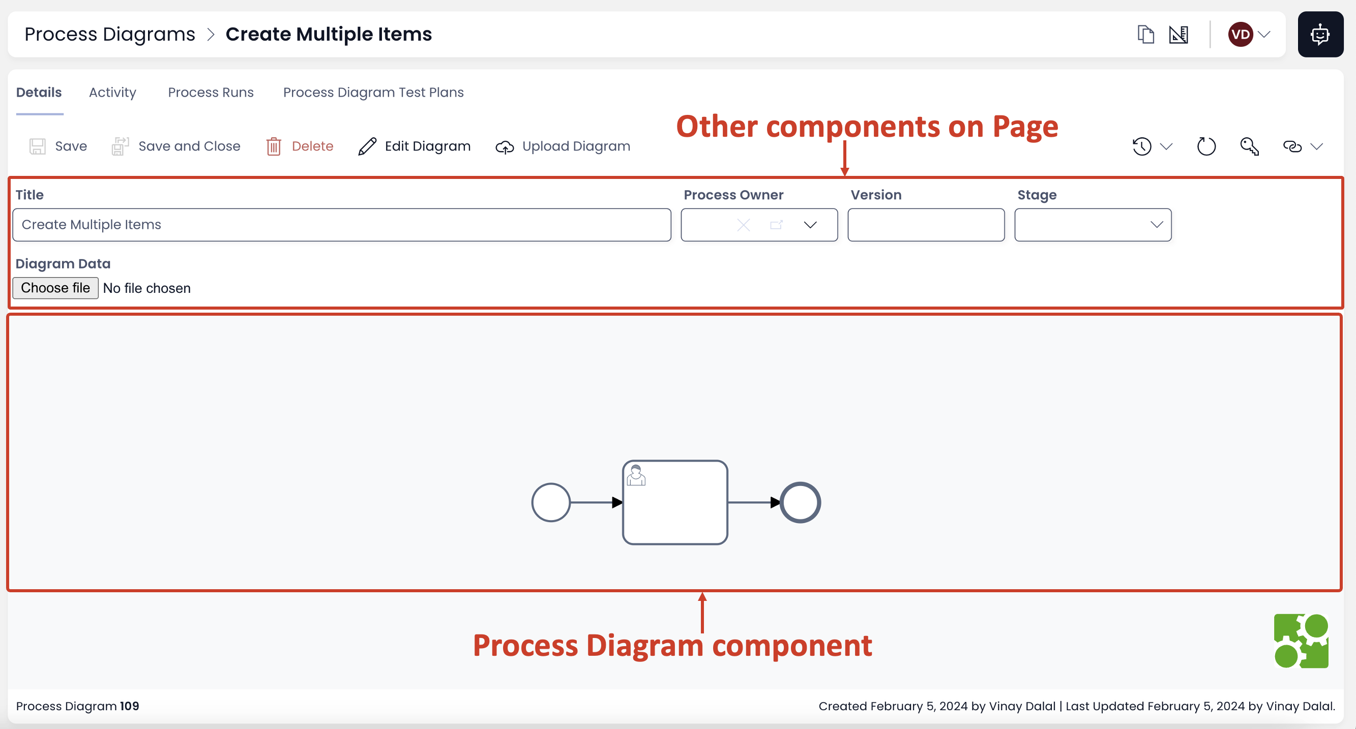 Image showing another example of a Page where Process Diagram Component present with other elements